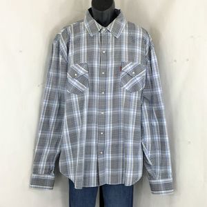 Levi's Mens Shirt Western Plaid Pearl Snap Button Up Shirt